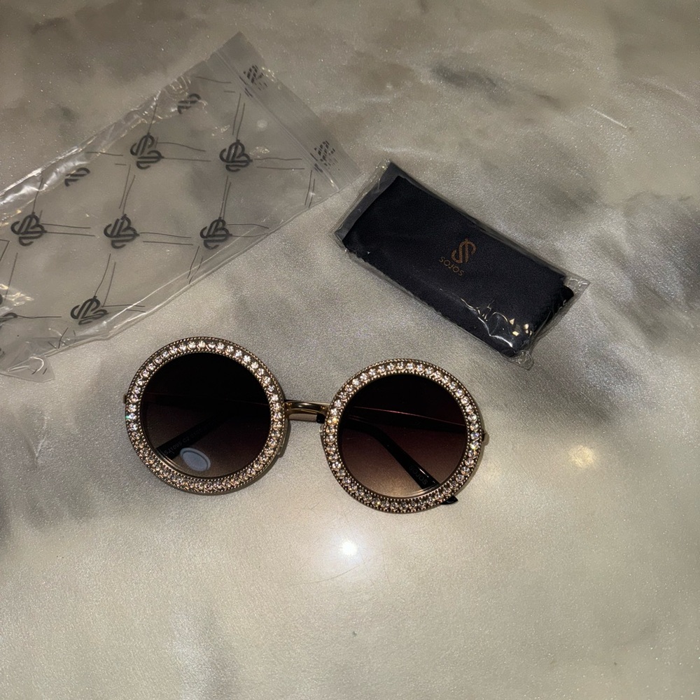 SOJOS Shining Oversized Round Rhinestone Sunglasses